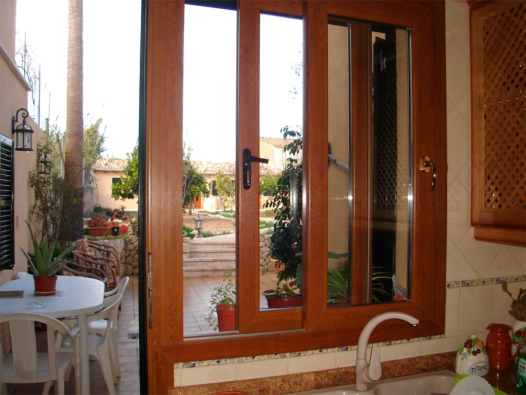 PVC sliding window, oak color